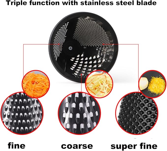 Cone Cheese Grater with Handle Stainless Steel Grater Triple Function Wood Handle Shredder Non-Slip Rubber Bottom Hand Held Multifunction Vegetables Grater Black 4-Size (Size XL:11.8" X 5.1" Black)