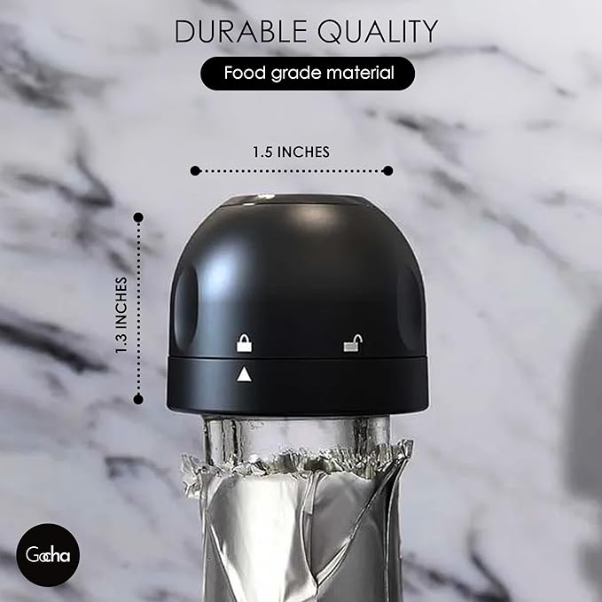 GOCHA | Vacuum Champagne Preserver | Premium Built-in Vacuum Seal | Universal Bottle Stopper | 1.5 inch Silicone Twist Top | Reusable, Leak Proof Cork | (Pack of 1)