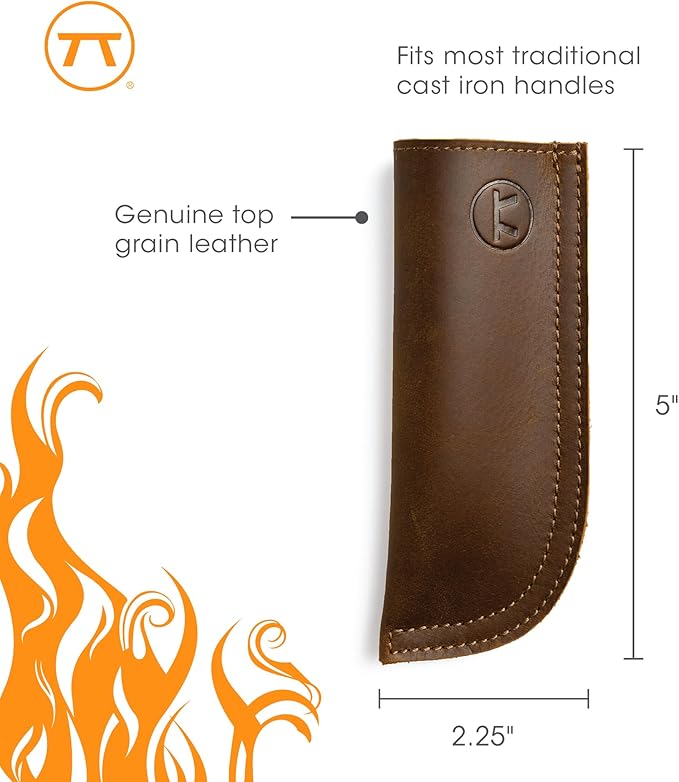 Outset Leather Cast Iron Pan Handle Cover, 5" x 2.25" Genuine Top Grain Pan Handle Sleeve