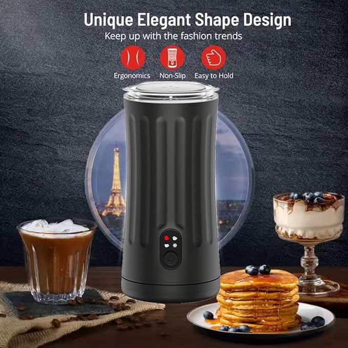 Milk-Frother, 4-in-1 Milk-Steamer-and-Frother, Hot & Cold Foam Milk Warmer with Temperature Control, Auto Shut-Off Frothers for Coffee, Latte, Cappuccino, Macchiato