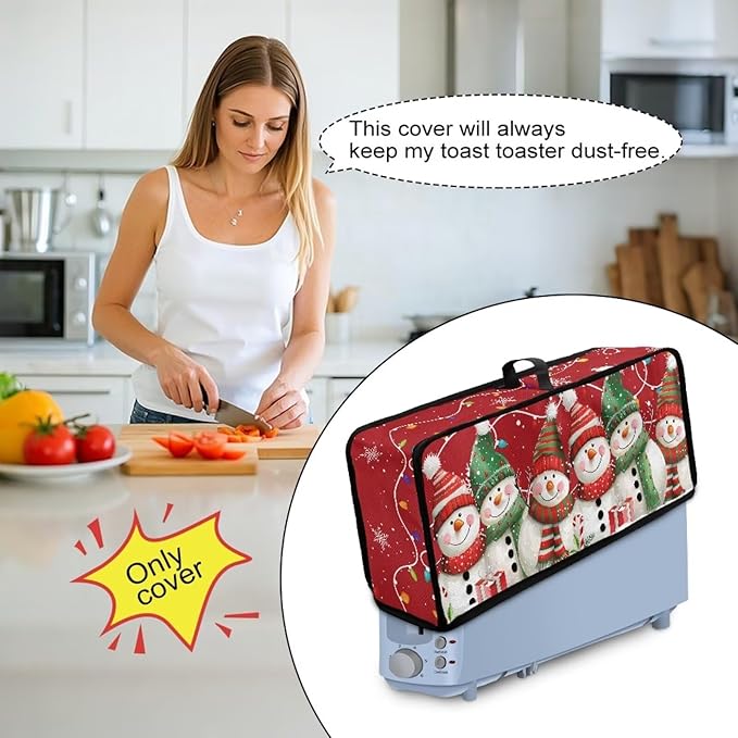 Christmas Snowman Toaster Cover 2 Slice Red Cover for 2 Slice Slim Toaster, Easy to Fold and Carry Water-Resistant Dust Covers for Kitchen Appliances, Machine Washable