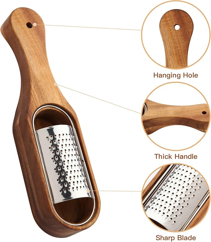 Cheese Grater With Container - Stainless Steel Cheese Grater With Wood Handle Shredder Zester Grater Box Kitchen Handheld Cheese Spoon Grater