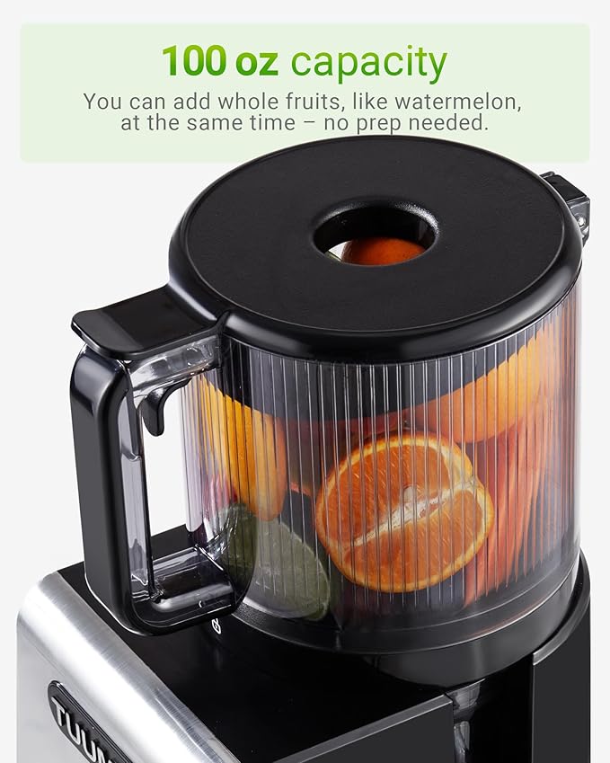 Cold Press Juicer Machine, 6.5" Large Feed Chute Masticating Extractor, Easy to Clean for Whole Fruits & Vegetables, High Yield