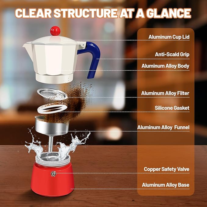 6 Cup Aluminum Espresso Stovetop Moka Pot Express Coffee Maker Percolator Italian Classic Mocha Coffee Machine for Italian and Cuban Cafe Brewing for Home Camping 300ml 10oz