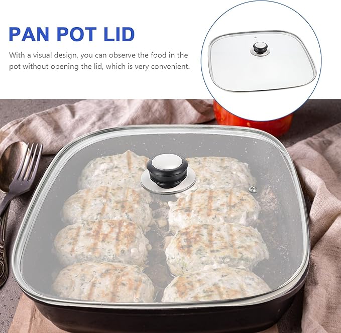 UPKOCH 12.2 Inch Tempered Glass Kitchen Pot Lid with Handle and Steam Vent Practical Replacement Cover for Electric Hot Pot Skillet Cast Iron Pan Cookware for Home and Restaurant