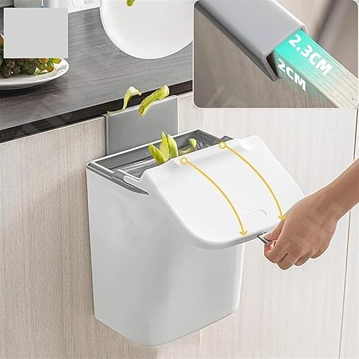 Hanging Trash Can, Kitchen Garbage Bin Waste Bins, Plastic Wall-Mounted Trash Can Adhesive Storage Garbage Bin with Lid Cabinet Hanging Bathroom Trash Can Home Kitchen Accessories (Color : A)
