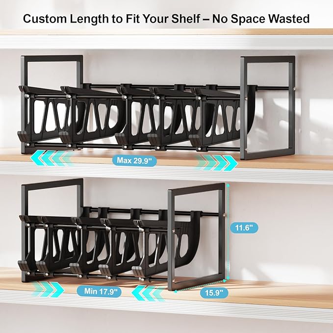 iSPECLE Expandable Can Storage Organizer Pantry, 2 Pack Large Capacity 80 Cans Pantry Organizers and Storage, Auto Rolling Dispenser & Stackable Holder for Deep Pantry Shelves, Black