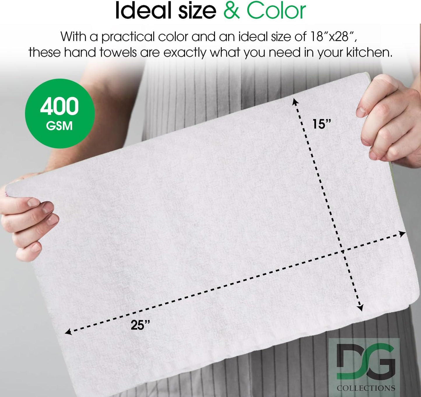 DG Collections White Kitchen Towels - 100% Cotton Terry Tea Towels for Cleaning, Drying, and Highly Absorbent Kitchen Dish Cloth for Bar Cleaning - 8 Pack - 15 x 25 Inches