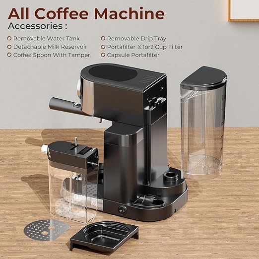 Electactic Espresso Machine 20 Bar, Super Compact Espresso Maker Stainless Steel with Touch Screen, Professional Coffee Machine, Automatic Milk Frother for Cappuccino
