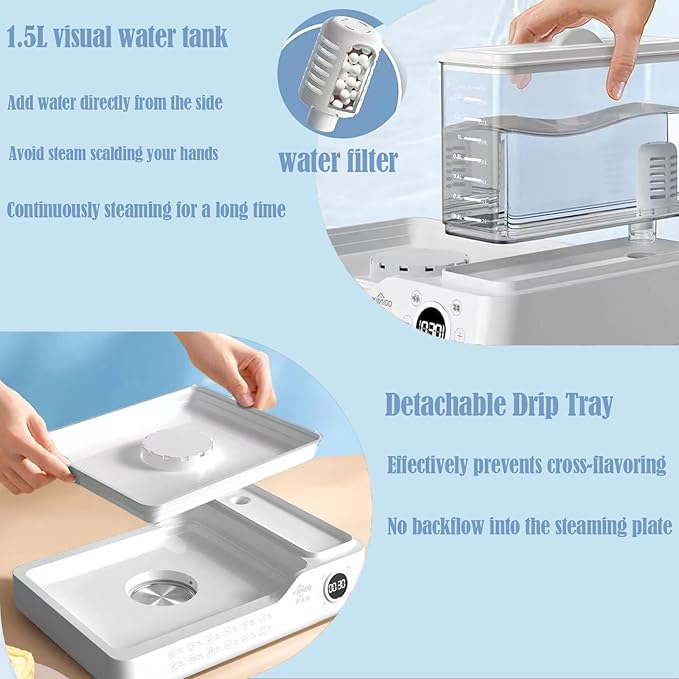 Electric Steamer: 24L/25QT Electric Steamer for Cooking, 3 Tier Food Steamer with Detachable Water Tank, Steamer for Food with 800W Power for Veggies, Seafood & Rice, BPA-Free
