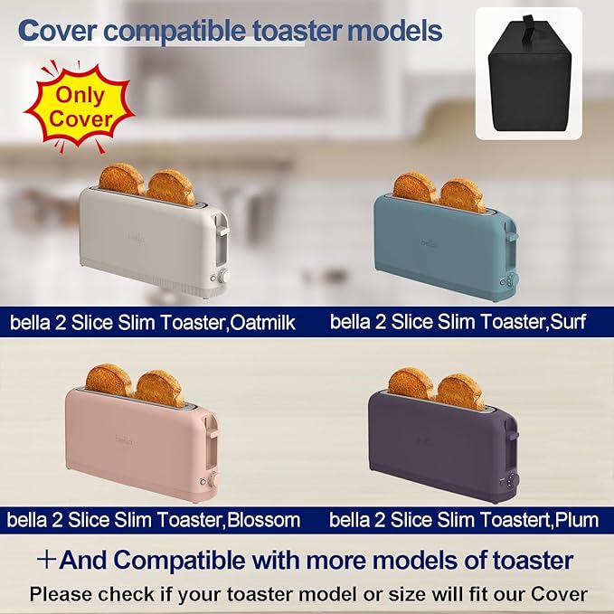 Cover for Bella 2 Slice Slim Toaster, 2-Slice Toaster Cover, Waterproof Heat-Resistant Dust-proof Toaster Cover Case Heavyweight Thickened Toaster Dust Cover with Handle (Only Cover-Black)