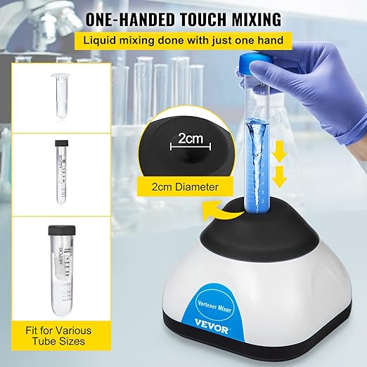 VEVOR Vortex Mixer, 3000RPM Mini Vortex Mixer Shaker, Touch Function Scientific Lab Vortex Shaker, Mix Up to 50ML, 6mm Orbital Diameter for Test Tube, Nail Polish, Eyelash Adhesives, Paint