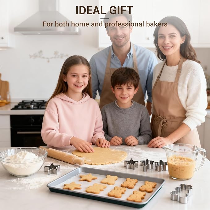 Ammeloo 22-Piece Baking Pans Set Stackable Bakeware Non Stick Baking Set Non Toxic Oven Pans, Including Roasting Pan, Cookie Sheets, Muffin Pans, Cake Pans, Oven Mitt and Utensils(Gray & Hunter Green)