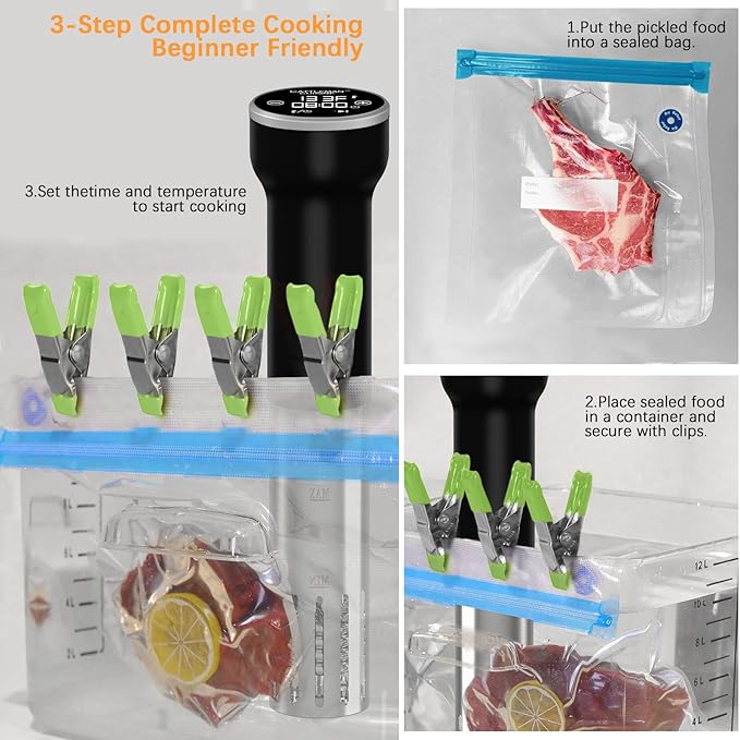 CATTLEMAN Sous Vide Machine Wi-Fi, 1000W, IPX7 Waterproof, Sous Vide Cooker, Immersion Circulator, Suvee Cooker Kit with 30 Vacuum Bags, Vacuum Pump, Cookbook, Accurate Temperature&Timer