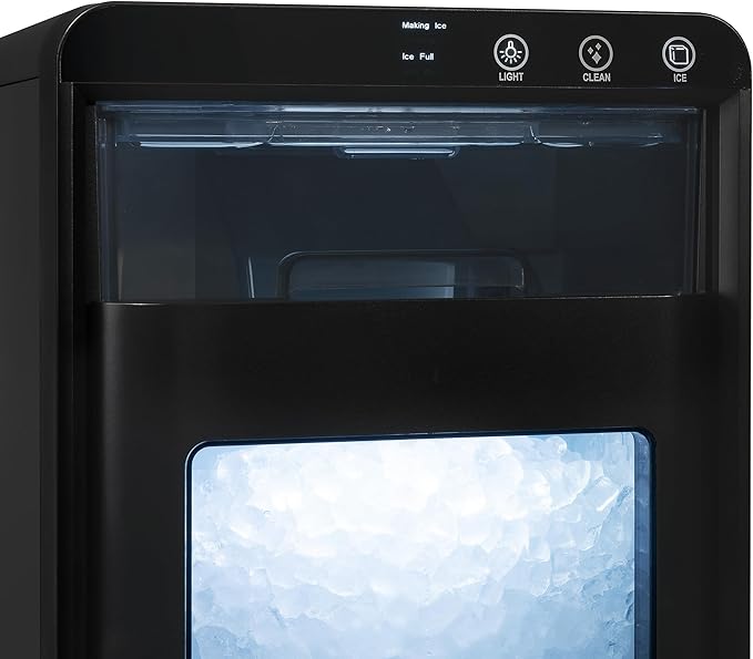 Nugget Ice Maker Countertop | 44 lbs/Day Pebble Ice Machine with Self-Cleaning | Soft Chewable Pebble & Sonic-Style Ice | Black Stainless Steel