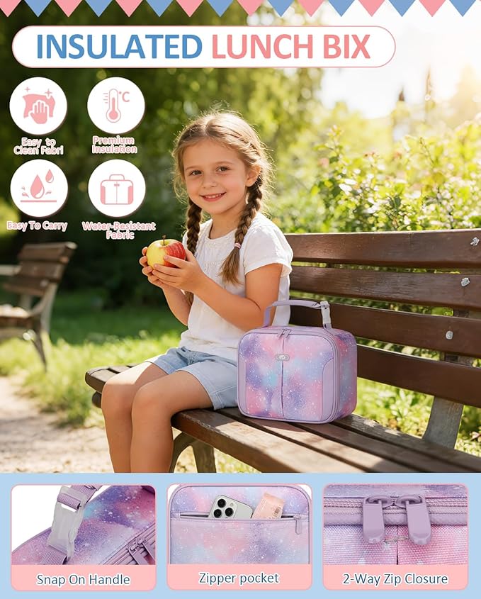 Insulated Lunch Box for Kids, Cute Thermal Lunch Bag for School, Reusable Lunch Tote for Boys and Girls, Durable Cooler Bag with Easy Grab Handle, Lightweight and Easy to Clean, Galaxy Starry Sky