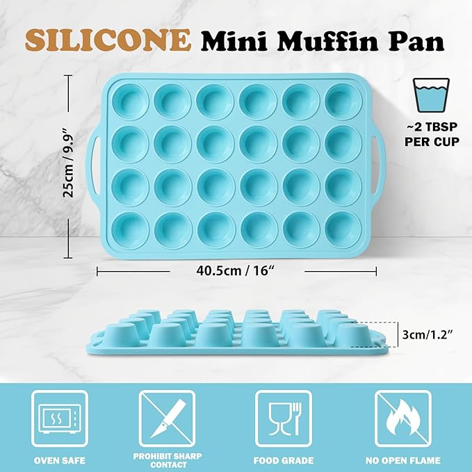 Silicone Mini Muffin Pan with Frame: Nonstick 24 Muffin Tins for Easy Release Baking Egg Bites & Small Cups English mcmuffin - 2-Pack BPA Free Cupcake Pan Oven Safe Molds for Family and Home Bakers