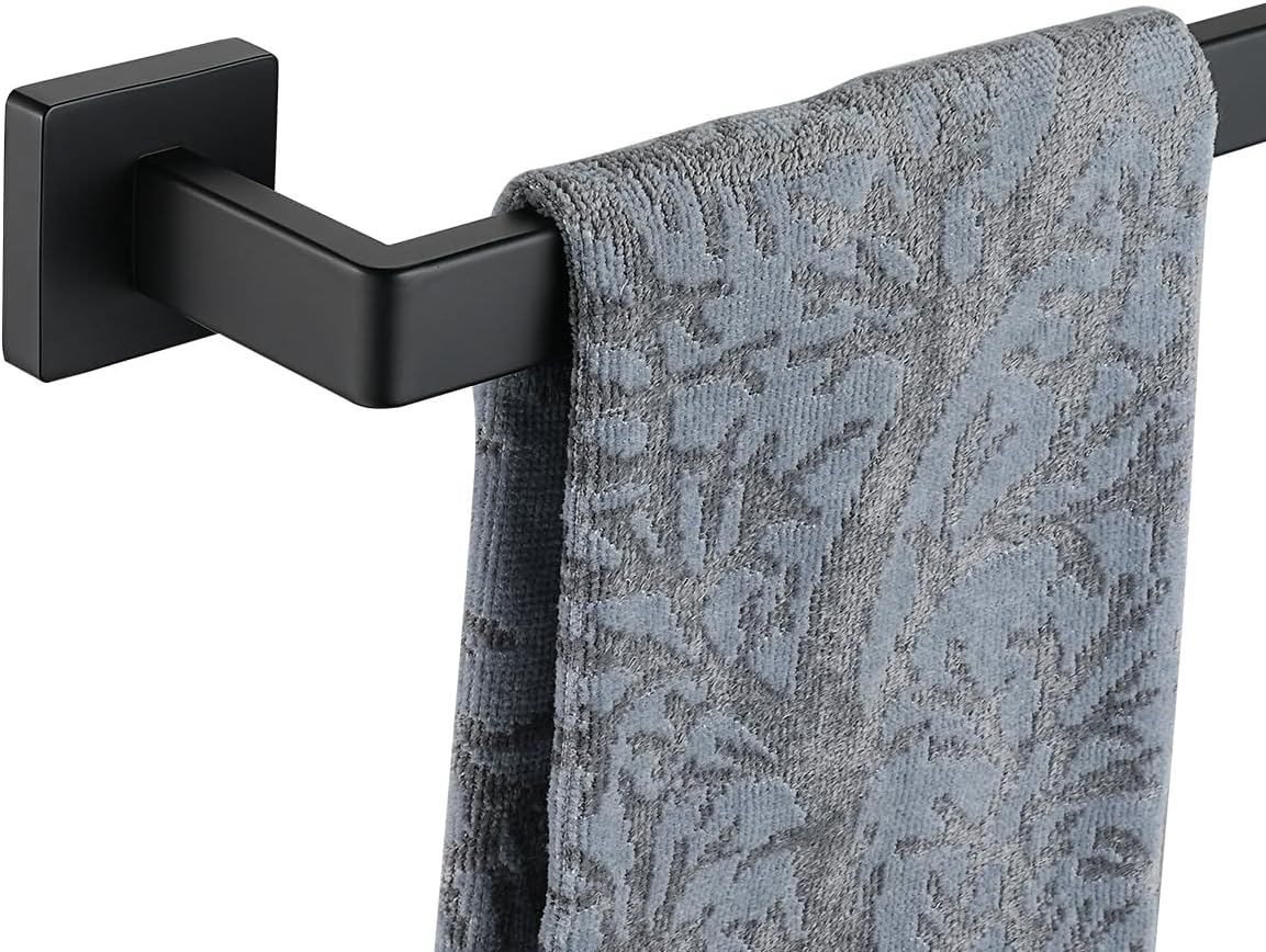JQK Black Towel Bar, Rounded Edges 14.41 Inch Towel Rack, 304 Stainless Steel Bathroom Wall Mount, Useable Length 12 Inch, TB250L12-PB