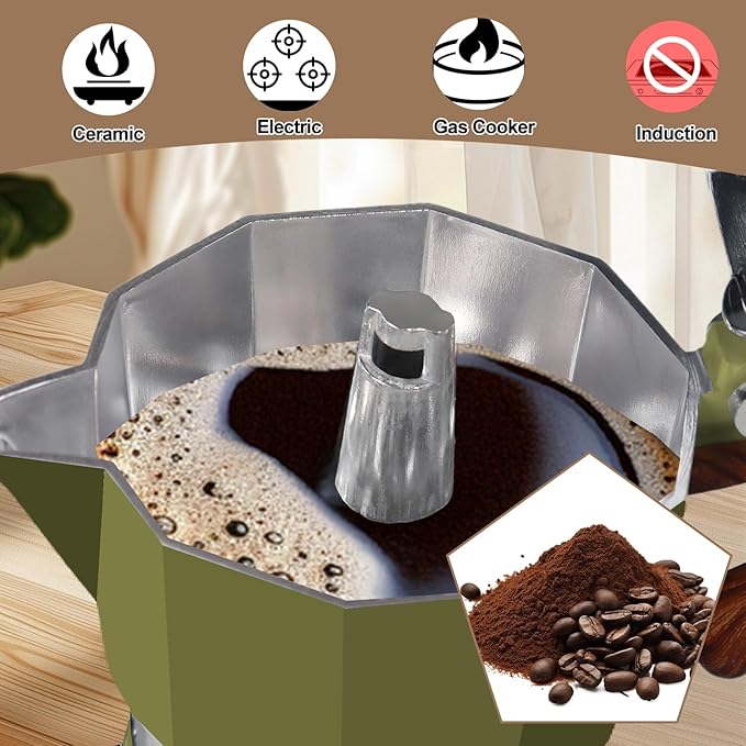 Aluminum 12 Cup 600ml Moka Pot Express Coffee Maker Stovetop Espresso Colorful Coffeemaker Italian Classic Style Brewing Greca Cafe Mocha Machine for Cafeteras Lover Camping Travel and Home Use 20oz