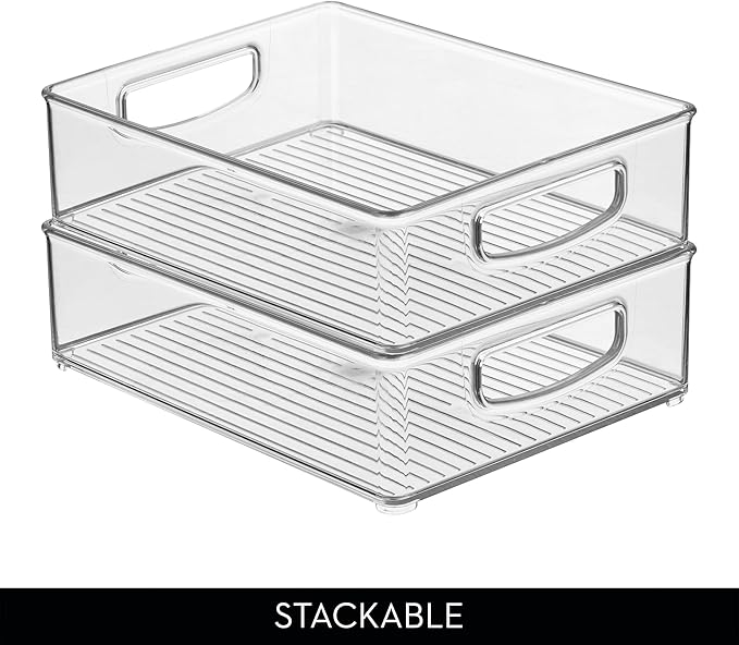 iDesign Plastic Stackable Pantry Bin - Organizer Bin with Handles for Cabinets or Fridge - Set of 2 - Clear