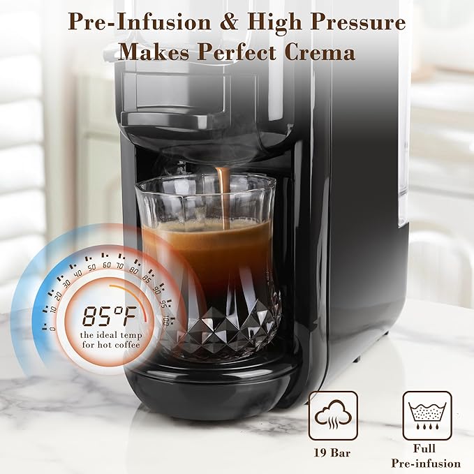 Espresso Machine for Nespresso Capsule, Lavazza Blue & Expert Capsule, Coffee Powder, 19 Bar Pump Pressure Makes Authentic Espresso Coffee, Mini Espresso Coffee Maker with Removable Water Tank.