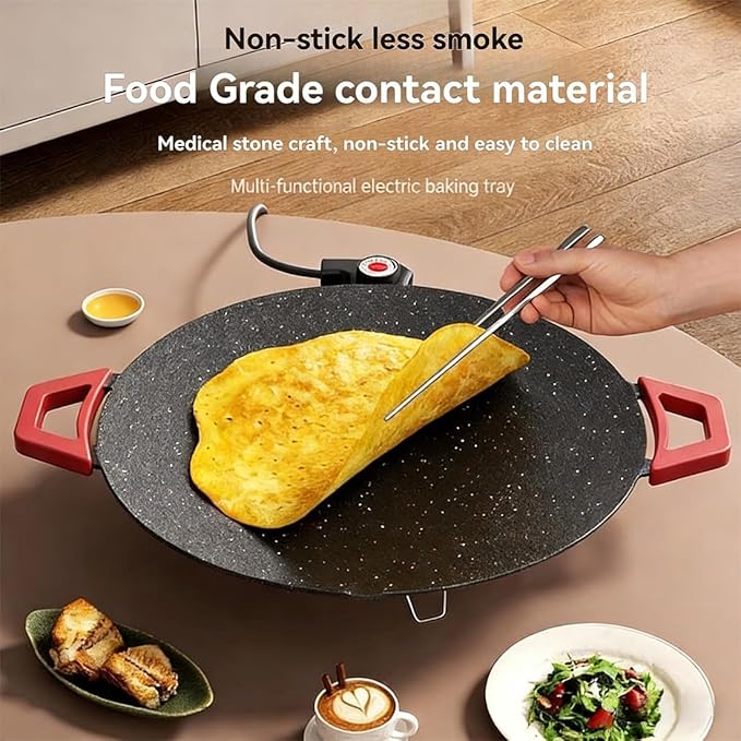 Indoor Grills Electric Smokeless, Smoke-Free Indoor Electric Grill & Non-stick Pan, 11/14 /15 Inch Nonstick Round Pan with Temperature Control, for Steaks, Pancakes, And BBQ (40 cm / 15.75 in)