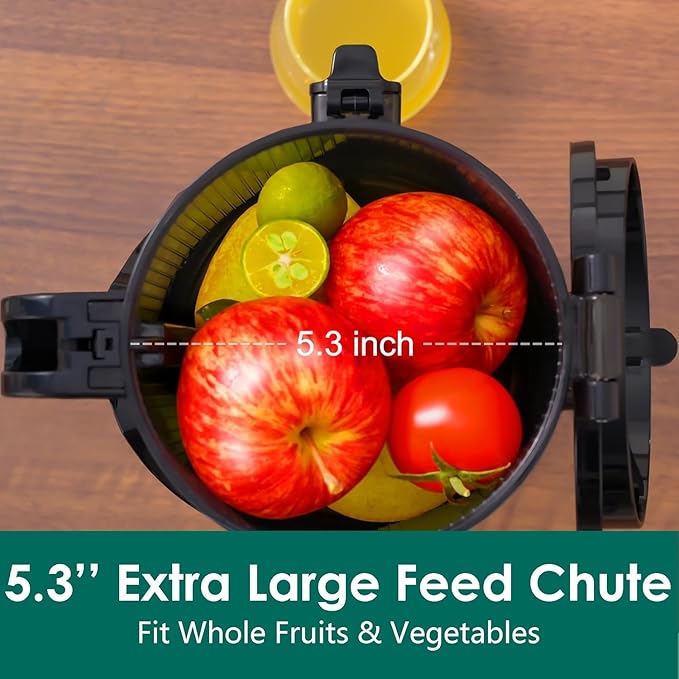 Cold Press Juicer Machines, Slow Masticating Juicer with 5.3" Extra Large Feed Chute Fit Whole Fruits & Vegetables, Self Feeding Effortless for Batch Juicing, BPA Free 250W (Matte Black,1.8L)