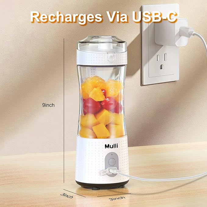 Mulli Personal Blender,USB-C Rechargeable Ice Crusher,Pro-Grade Travel Blender for Gym Camping Baby Food,BPA-Free with Flip-Top Lid