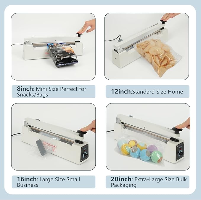 Impulse Heat Sealer with 20-Inch Sealing Bar: Heavy-Duty Bag Sealer with Extra Cutting Blade (White)