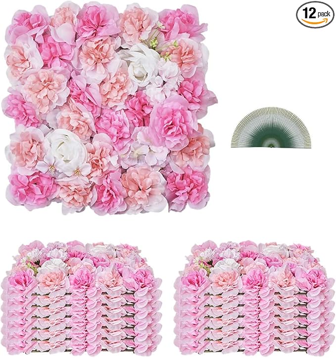 VEVOR 3D Flower Wall Panel, Artificial Floral Wall Background Mesh Backing Mat,Seamless Design&Easy Installation for Wedding Valentines Day Home Baby Party Backdrop Decor,Pink