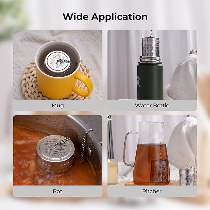 Reinmoson Large Tea Infuser for Loose Tea & Spice Infuser for Cooking, Extra Fine Mesh Tea Strainers, 304 Stainless Steel Loose Leaf Tea Steeper for Black Tea, Rooibos, etc