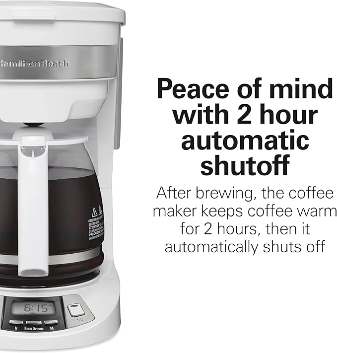 Hamilton Beach 12 Cup Programmable Drip Coffee Maker Machine, Regular & Bold Brew Options, Auto Pause and Pour, Glass Carafe, White (46294J)
