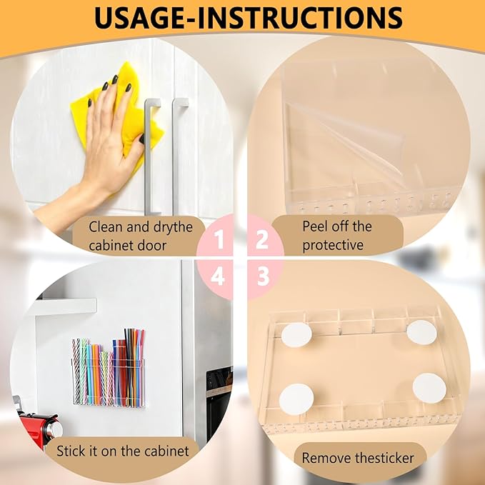 9.5" Large Acrylic Straw Holder for Cabinet Door-Reusable Tumbler Straw Organizer Storage,Small Kitchen Organizers and Storage Accessories Container, Ultra Sticky Cupboard Door Mounted(White)