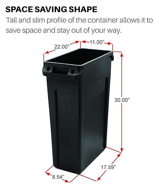 Rubbermaid Commercial Products Slim Jim Trash/Garbage Can with Venting Channels, 23-Gallon, Green, for Kitchen/Office/Workspace