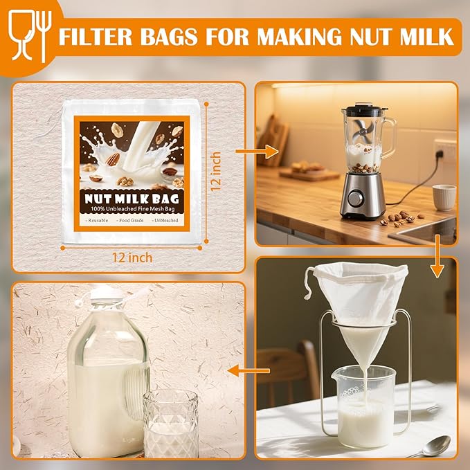64 Oz Glass Milk Bottles with Nut Milk Bag & Pour Spout & Airtight Lids & Brush- 1/2 Gallon Heavy Duty Jug Pitcher Large Reusable Container for Milk, Juice, Water, Coffee for Refrigerator 1 Pack
