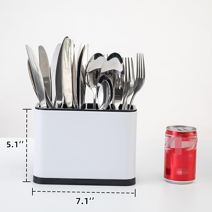 LIBODOUR Utensil Holder,Stainless Steel Caddy Counter,Spoon holder,4 Compartments Silverware Caddy,Capacity Flatware Spoon Fork Tool Cutlery Holder（White）
