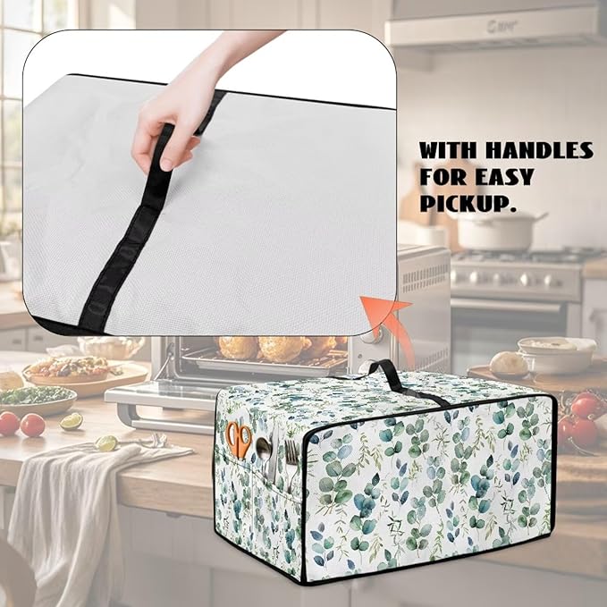 Countertop Convection Oven Cover Decorative and Protective Air Fryer Toaster Oven Dust Cover for Home Kitchen Indoor Decor, M, Eucalyptus Leaf Green White