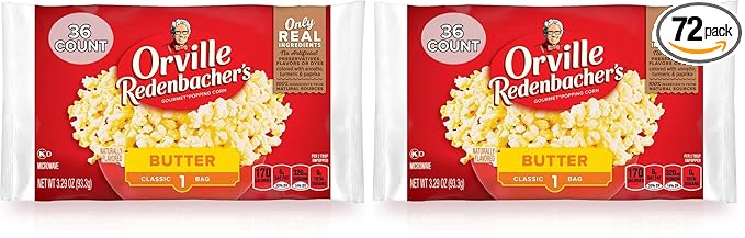 Orville Redenbacher’s Microwave Popcorn, Butter Flavor, 3g Fiber Per Serving, 3.29 oz., 36-Count (Pack of 2)