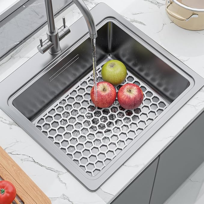 Bestjing Silicone Sink Protectors for Kitchen Sink - 16.65"x12.2" Kitchen Protector Accessory, Non-Slip Heat Resistant Mat for Bottom of Farmhouse Porcelain Stainless Steel (White)