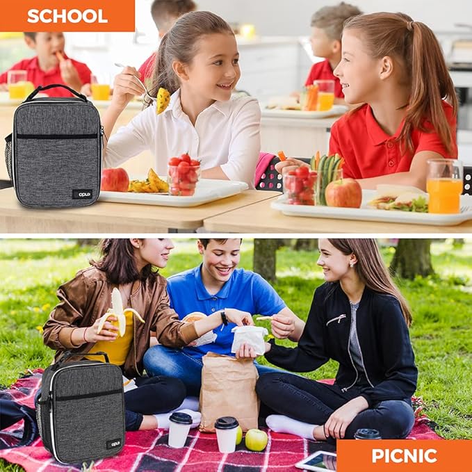 opux Premium Insulated Lunch Box, Soft School Lunch Bag for Kids Boys Girls, Leakproof Small Lunch Pail Men Women Work, Reusable Compact Cooler Tote Lunchbox for Office Adult, Charcoal