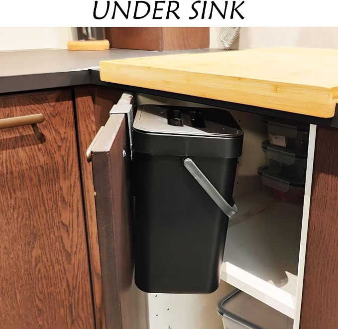 1.3 Gallon/ 5L Compost Bin Indoor Kitchen and 3.2 Gallon/12L Small Trash Can with Lid for Kitchen Cabinet，Black
