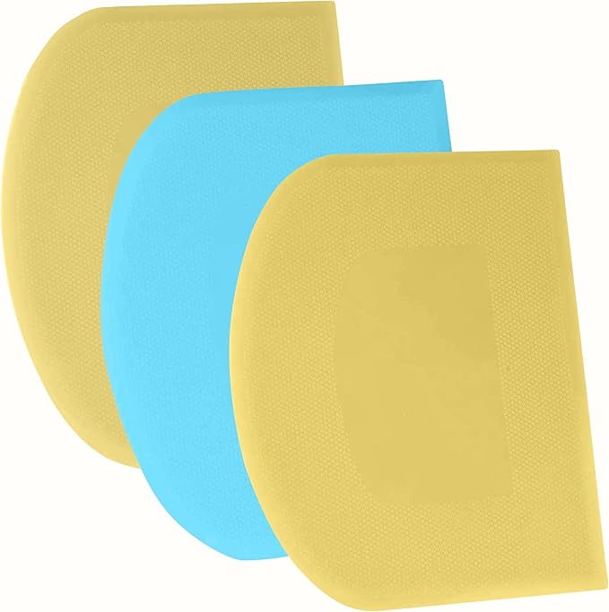 SURDOCA Dough Scraper Bench Scraper - 3P 14.2x8.5" Plastic Flexible Bowl Scraper, Sharp Edge & Angles Cake Scraper. Non-Slip Bakeware Decorating Tools Sculpting & Modeling Tools - Yellow+Blue+Yellow