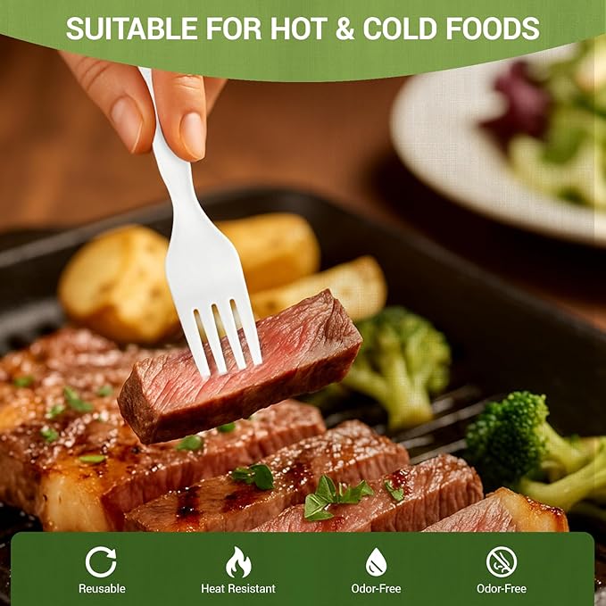 100% Compostable Froks - 200Pcs Heavy Duty Biodegradable Forks Disposable Utensils, BPA-Free, Heat Resistant, BPI Certified Disposable Forks, Eco Friendly Cutlery for Party, Office & Picnic