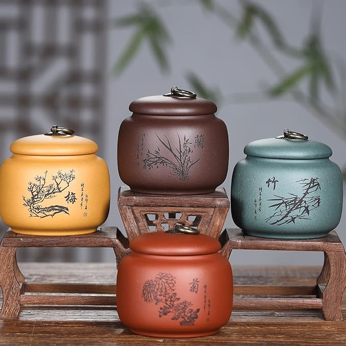 Yixing Clay Jar 17.5 Oz,Zisha Loose Leaf Tea Storage Canister Pot,Keep Bulk Tea Tidy and Fresh