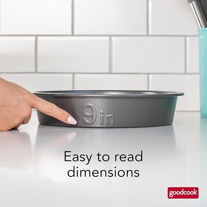 GoodCook PRO Round Cake Pan Nonstick Warp & Scratch-Resistant Dishwasher-Safe Carbon Steel Construction for Even Baking, 9-Inch Round, Gray