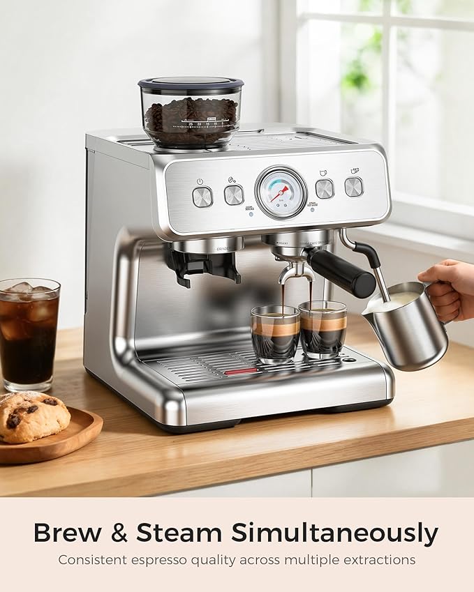 Kndko Dual Boiler Espresso Machine-Simultaneous Coffee & Steam, 20 Bar Espresso Coffee Machines with Grinder, Professional Expresso Coffee Maker for Home, Coffee Shop, Small Café