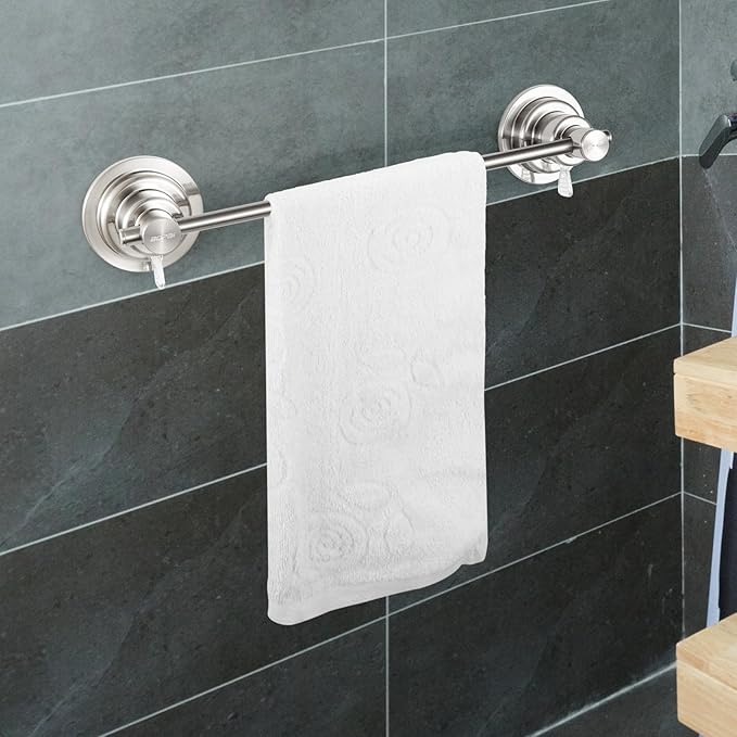 BOPai Extendable Suction Cup Towel Bar 17-28.5", Removeable Shower Door Mat Rod, Brushed Nickel