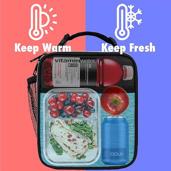 opux Premium Insulated Lunch Box, Soft School Lunch Bag for Kids Boys Girls, Leakproof Small Lunch Pail Men Women Work, Reusable Compact Cooler Tote Lunchbox for Office Adult, Turquoise