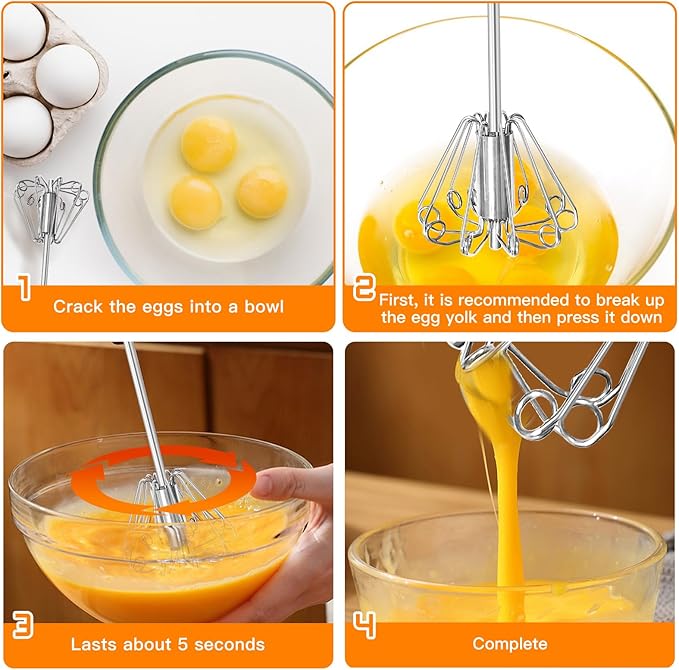 Hand mixer egg beater,stainless steel semi automatic whisk,egg spinner,wisking tool,whipped cream dispenser,easy whisks for cooking,Beating&Stirring(12in)