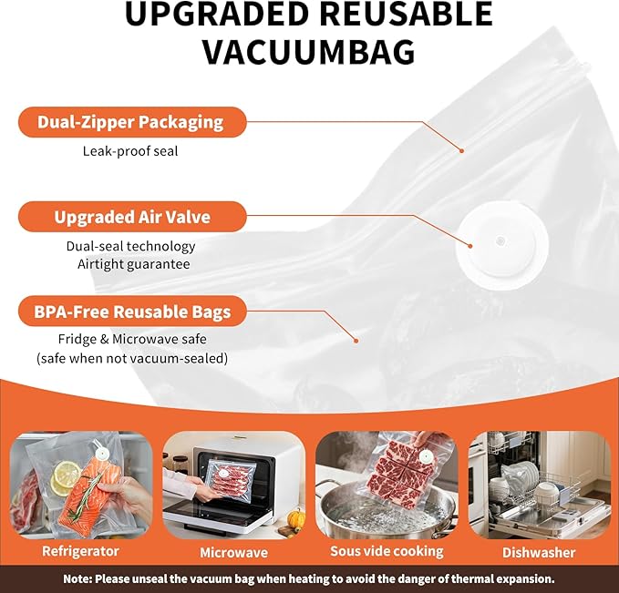 Vacuum Sealer for Food – Keeps Food Fresh up to 10× Longer, Cordless & rechargeable & strong suction for storage & sous vide(Handheld Vacuum Sealer + 10 Reusable Vacuum Bags)